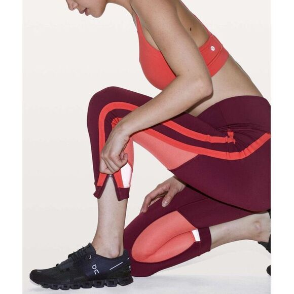 Lululemon Zip The Line Crop 23" Leggings High Rise Reflective Deep Ruby Coral 12 - Picture 2 of 10